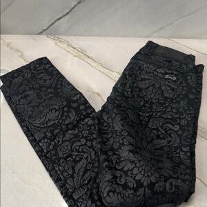 Seven7 Black Coated low rise skinny jeans with Black floral print